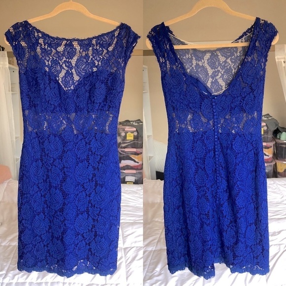 Pronovias Royal Blue Lace Mini Dress - Picture 1 of 5
